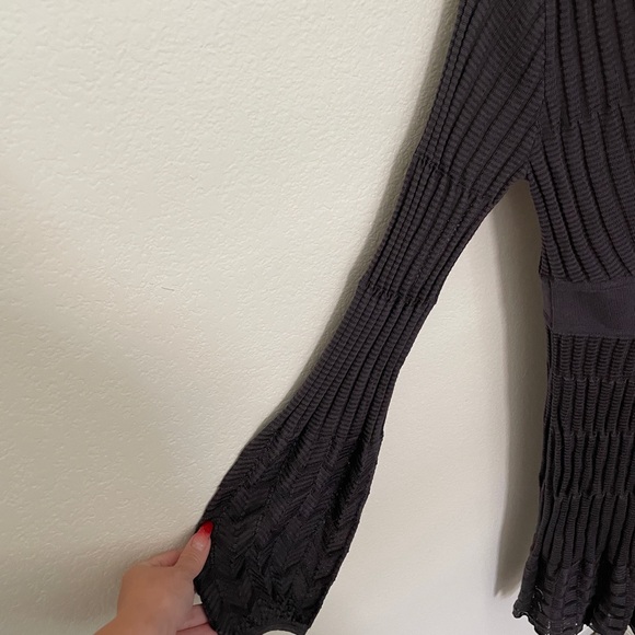 MISSONI Knit ribbed zig zag V-Neck Mini Dress grey long sleeve size 2 wool blend - Picture 13 of 13